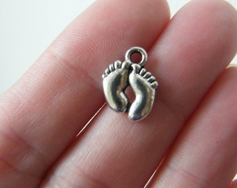 14 Feet footprint charms antique silver tone P561