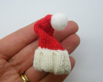 1 Knitted Christmas hat embellishment miniature red white CT60