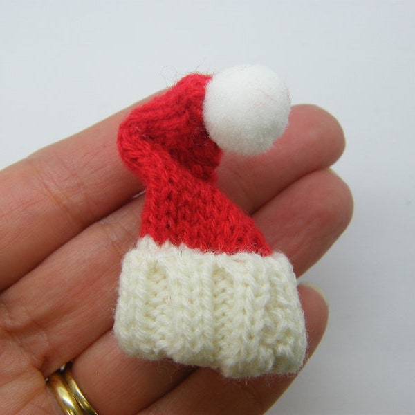 1 Knitted Christmas hat embellishment miniature red white CT60
