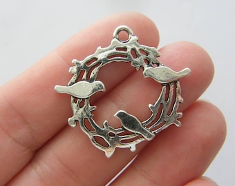 12 pendentifs nid d'oiseau ton argent antique B185