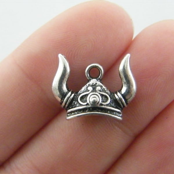 BULK 10 Viking helm charms antieke zilveren toon SW33