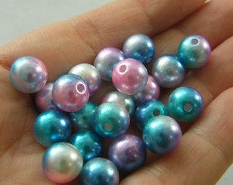 100 Blue brown and white 10mm gradient mermaid acrylic beads AB576 