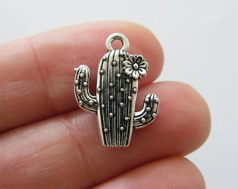 8 Cactus pendants antique silver tone L268