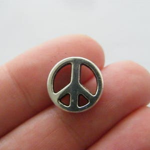 8 Peace sign spacer beads antique silver tone P213