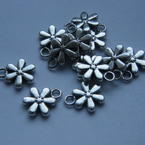 12 Flower charms antique silver tone F4 image 3