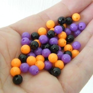 120 Black orange and purple Halloween 6mm random mixed acrylic round beads AB248 SALE 50% OFF image 1