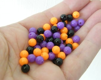 120 Black orange and purple Halloween 6mm random mixed acrylic round beads AB248 - SALE 50% OFF