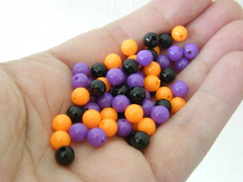 120 Black orange and purple Halloween 6mm random mixed acrylic round beads AB248 SALE 50% OFF image 1