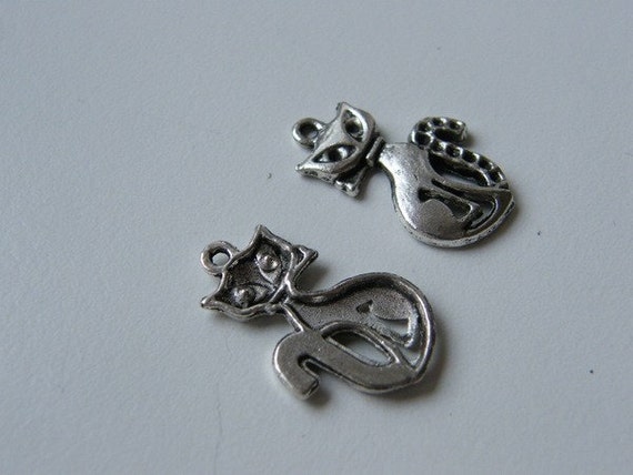 16 Cat Charms Antique Silver Tone A865 - Etsy