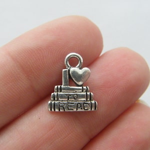 8 I love to read charms antique silver tone P449 image 1