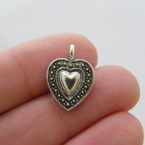 8 Heart charms antique silver tone H236