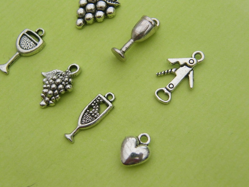 The Love Wine Charms Collection 7 different antique silver tone charms image 4