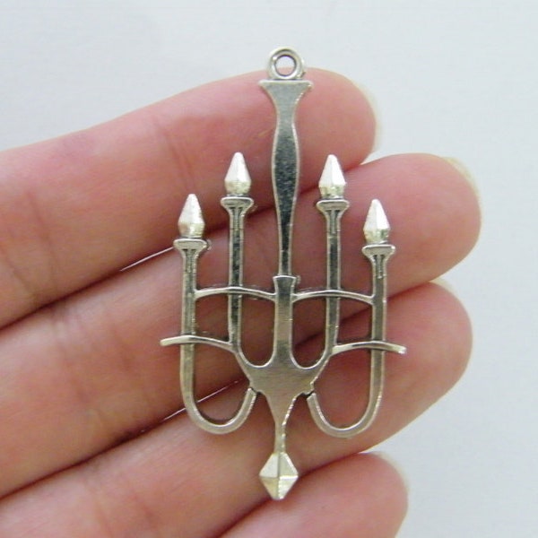 2 Candelabra chandelier pendants antique silver tone P391