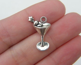 8 Martini charms antique silver tone FD34