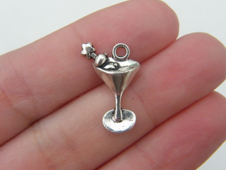 BULK 50 Martini charms antique silver tone FD34 image 1