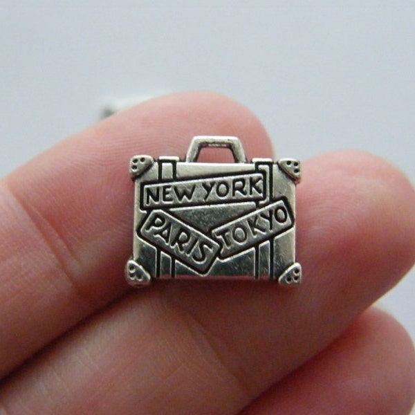 6 Suitcase charms antique silver tone CA74