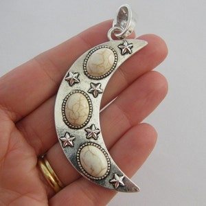 1 Moon crescent  pendant white antique silver tone BFM14
