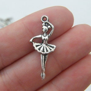 10 Ballerina pendants antique silver tone FB32