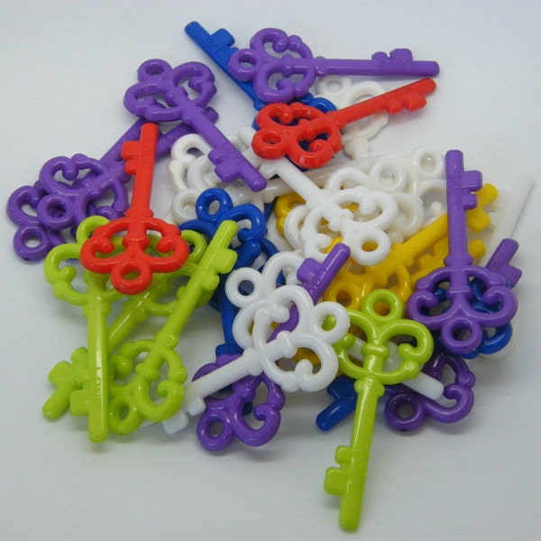 BULK 30 Mixed colours acrylic plastic key pendants - SALE 50% OFFf