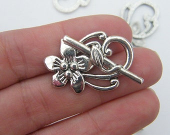 8 Flower toggle clasp sets antique silver tone FS80