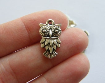 8 Owl charms antique silver tone B296