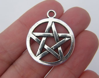 4  Pentagram charms antique silver tone HC82