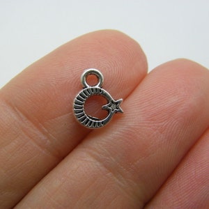 BULK 50 Moon and star charms antique silver tone M41 - SALE 50% OFF