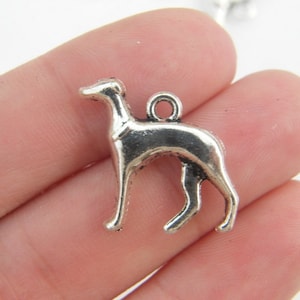 6 Dog charms antique silver tone A884