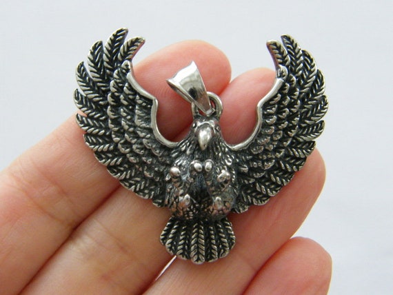 Eagle Dangling Earrings Men Necklace Set Hawk Bird Animal Antique Bronze Charm 