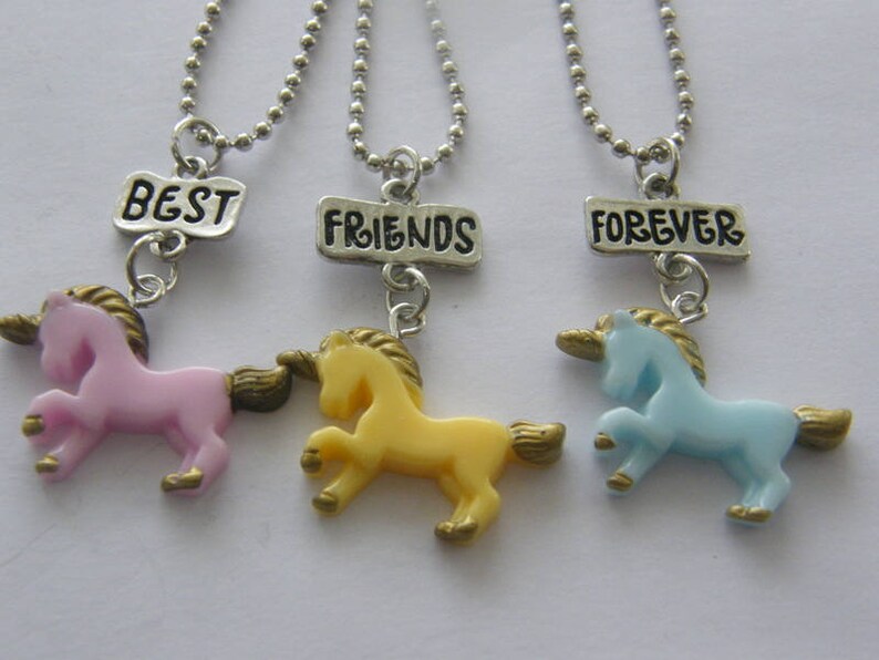 3 Unicorn best friends forever charms silver tone necklaces | Etsy