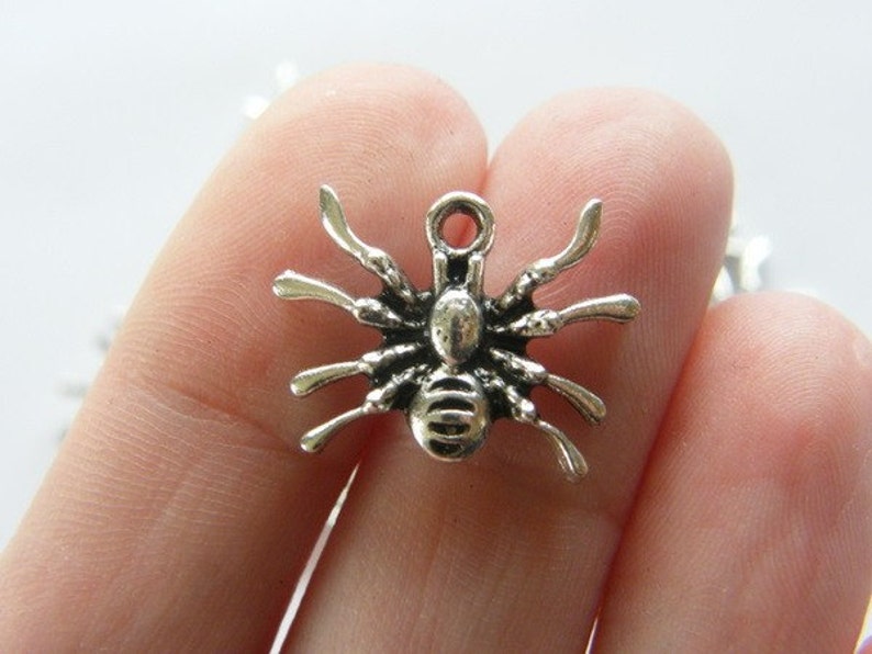 10 Spider charms antique silver tone HC123 image 1