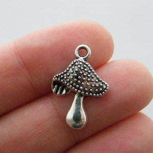 10 Mushroom charms antique silver tone L146