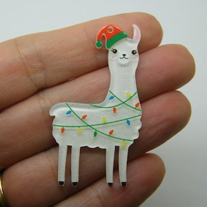 4 Christmas Alpaca Llama pendants white acrylic CT110