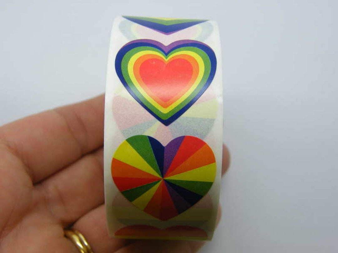 500 Count 1 Count 500 Rainbow Striped Heart Shaped Stickers 1 Roll