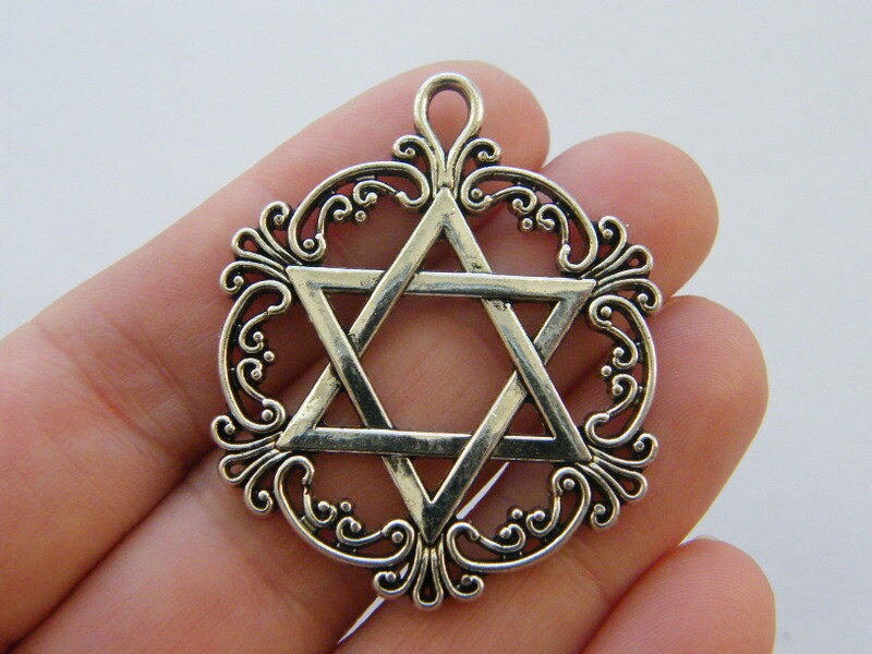 BULK 10 Star of David Pendant Charms Antique Silver Tone Large Size SC6249 BULK 10 Star of David Pendant Charms Antique Silver Tone Large Size SC6249