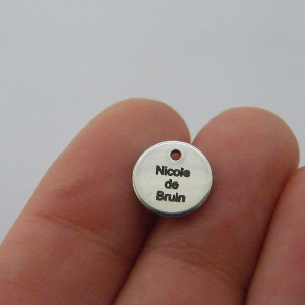 BULK 10 Custom made laser engraved tag charm - you choose the words 10mm  stainless steel TAG26