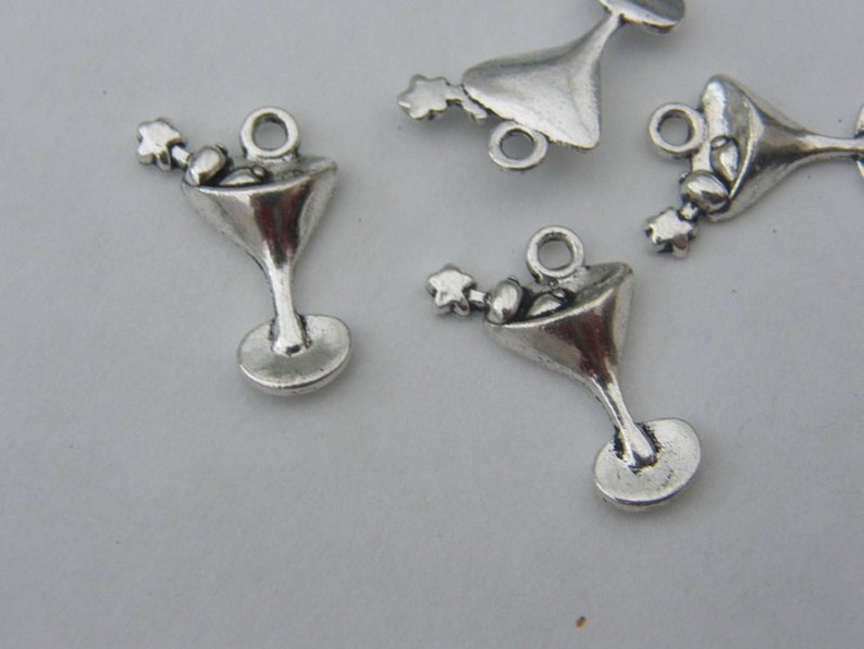 BULK 50 Martini charms antique silver tone FD34 image 5