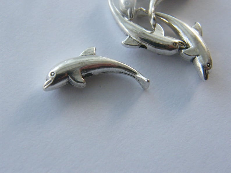 BULK 50 Dolphin charm spacer beads antique silver tone FF418