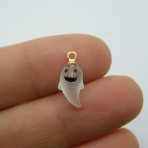 2 Ghost charms frosted white resin gold bail HC654
