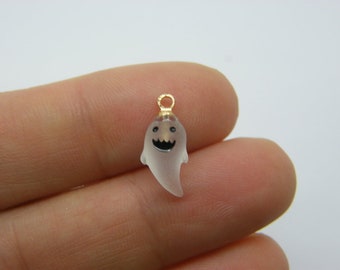 2 Ghost charms frosted white resin gold bail HC654