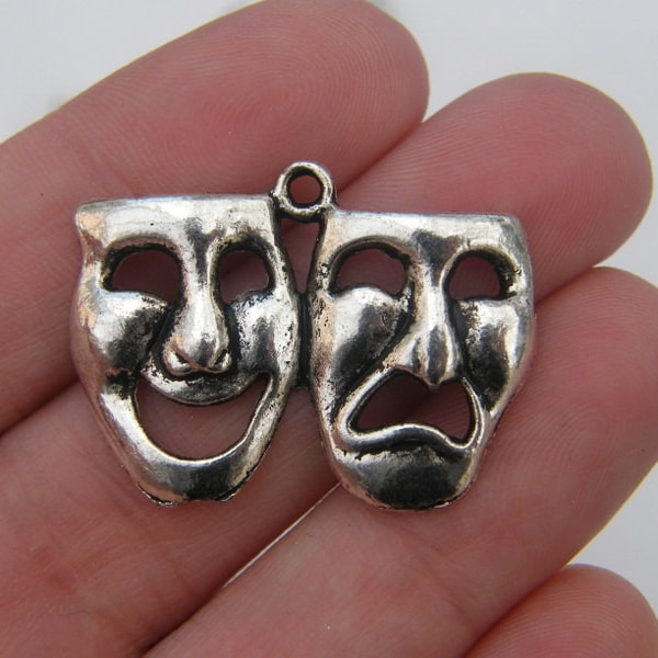 BULK 20 Mask comedy tragedy pendants antique silver tone P157