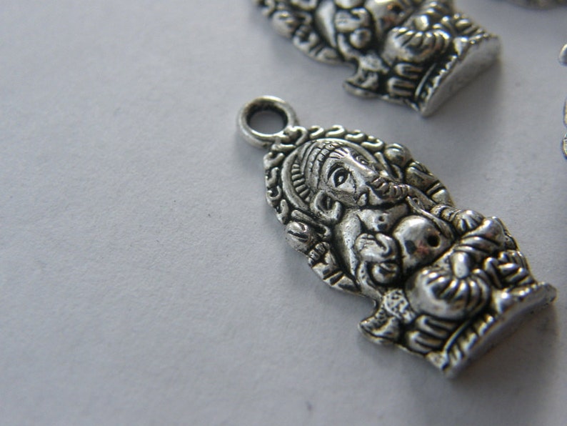 6 Elephant Ganesha pendants antique silver tone R35 image 5