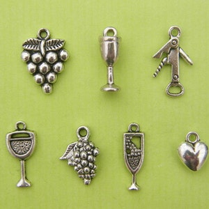 The Love Wine Charms Collection 7 different antique silver tone charms image 1