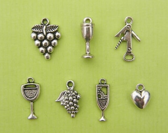 The Love Wine  Charms Collection -7 different antique silver tone charms