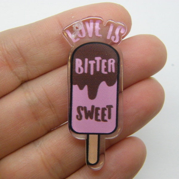 4 Love is bitter sweet ice lolly pendants clear pink brown acrylic M552