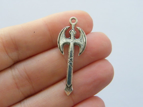 12 Axe charms antique silver tone SW56