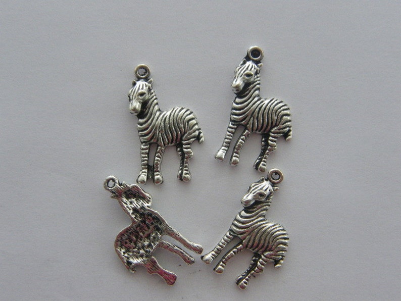 8 Zebra Pendants Antique Silver Tone A37 Etsy
