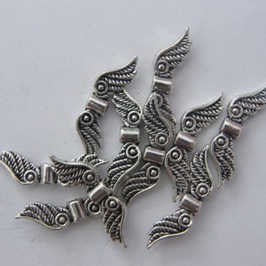 12 Angel wing spacer beads antique silver tone AW41 image 2