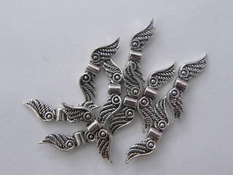 12 Angel wing spacer beads antique silver tone AW41 image 2