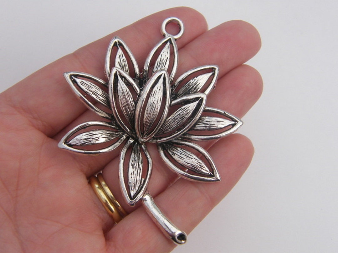 1 Water Lily Pendant Antique Silver Tone F2 Etsy